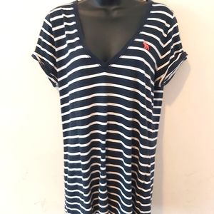 ABERCROMBIE & FITCH | Women's V-Neck Top Blue White Size Large